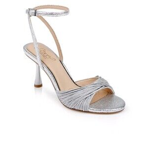 Jewel Badgley Mischka Nanette Metallic Silver Knotted Ankle Strap Sandals Size 9